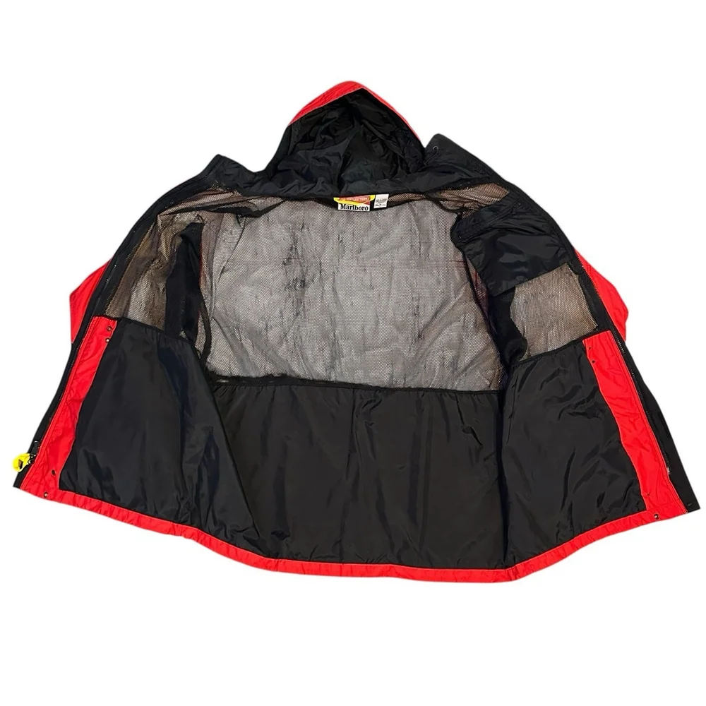 Vintage Marlboro Adventure Team Jacket Mens L Red Full Zip Nylon Mesh Rain Coat